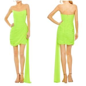 Mac Duggal NWT Draped Skirt Strapless Ruched Faux Wrap Dress Lime Green Size 4